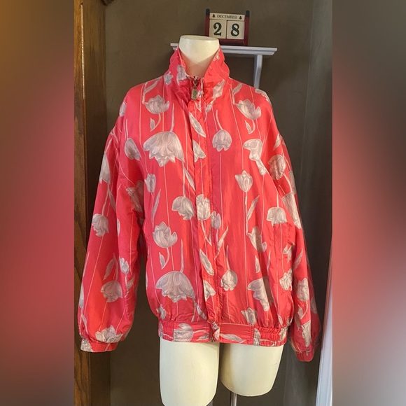 Vintage FUDA International 100% Silk Bomber Jacket Size Medium Tulip Floral - Picture 13 of 14